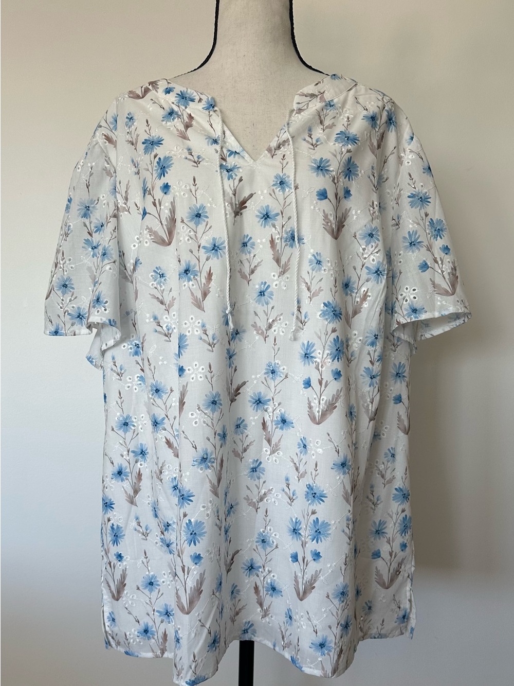 Cottagecore Floral Eyelet Tunic Blouse Plus Size Boho Lightweight Flowy  Top